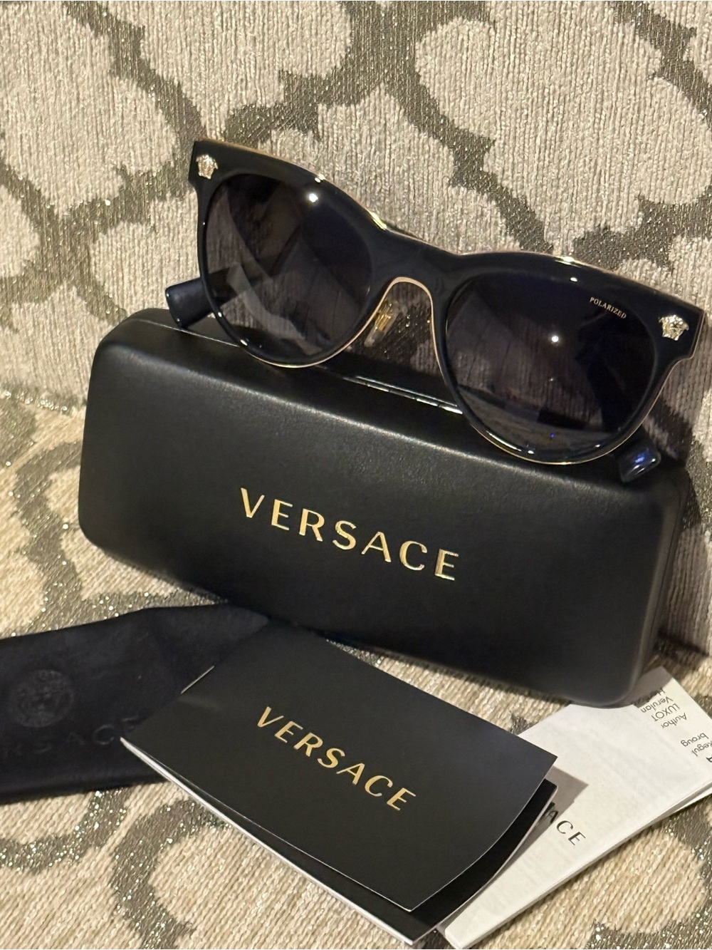 Versace Black/Gold Polarized Sunglasses